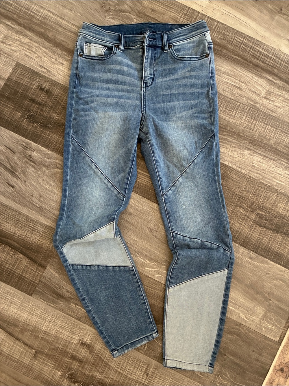 Women's Blue Patchwork Skinny Jeans